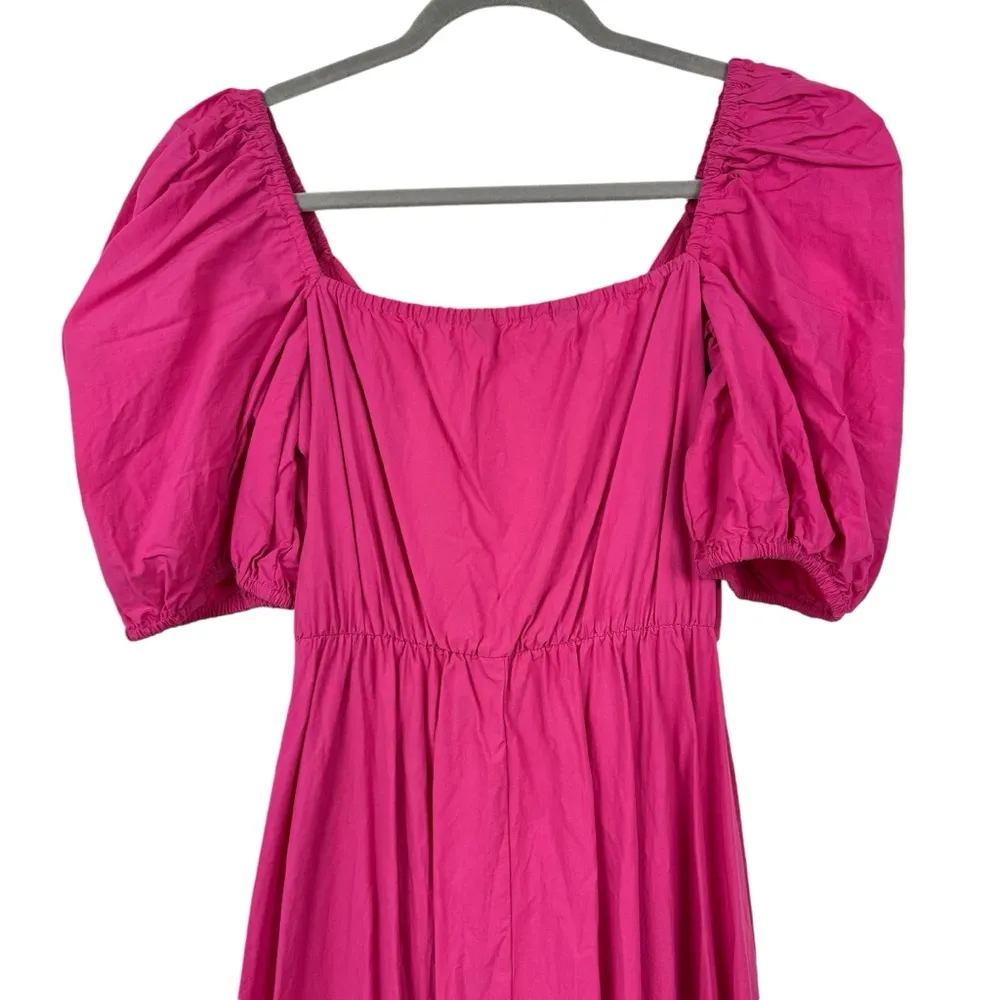 ZARA Hot Pink Puff Bubble Sleeve Tiered‎ Midi Dress Flowy Barbie Feminine XS - Image 10