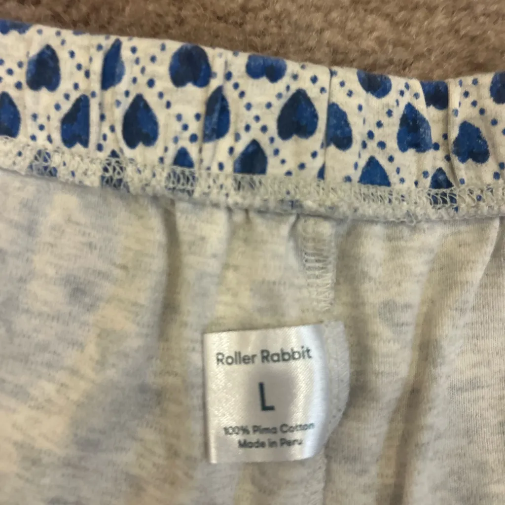 Roller Rabbit Blue Quilted Hearts Earth Day Polo Pajama Set Cotton Large Rare - Image 10