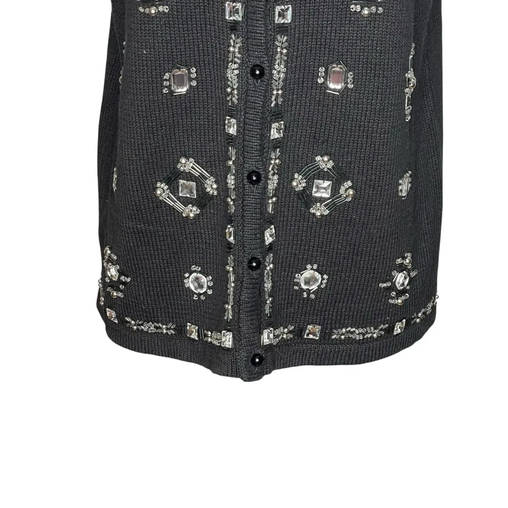Vintage 90s SML Sport Black Knit Vest M Beaded Sequin Embellished Ramie Cotton Size M - Image 6
