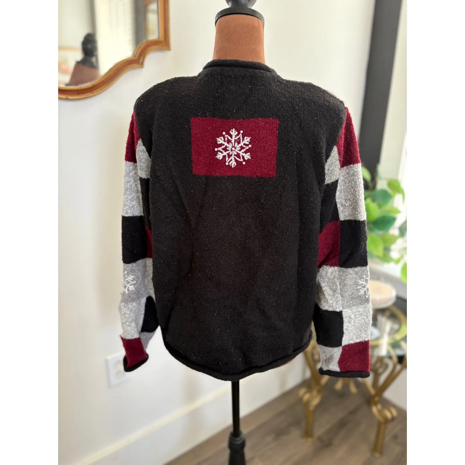 Vintage Breckenridge Petite Snowflake Patchwork Christmas Cardigan Sweater - Image 4