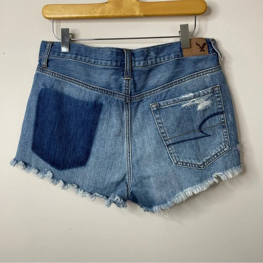 Two Tone vintage Hi Rise Ripped Festival Cutoffs Jean shorts 8 - Image 5