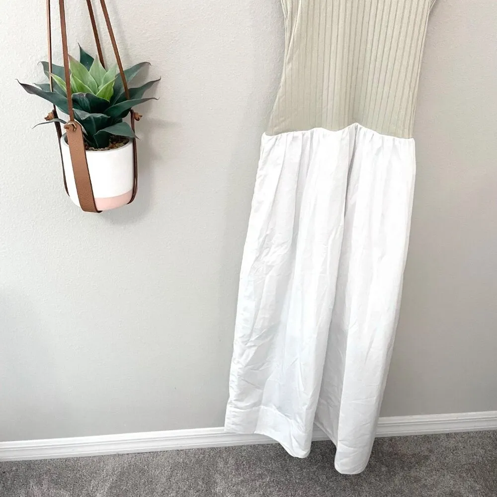 Banana Republic Ribbed Racerback Sleeveless Drop Waist Tan/White Maxi Dress XS - Image 8