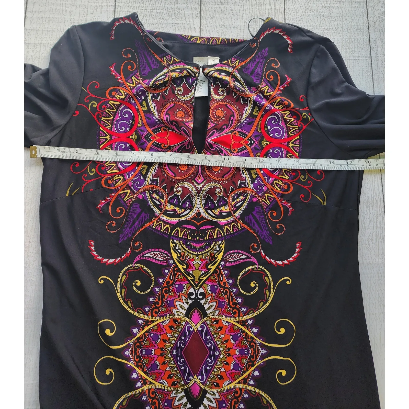 Emma & Michele Black Multicolor Paisley Geometric Shift Midi Dress Medium - Image 8