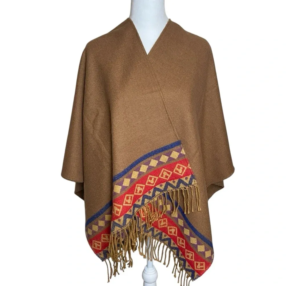 Disney Parks Brown Southwestern Shawl Poncho Mickey Mouse Fringe Epcot Cape‎ - Image 3