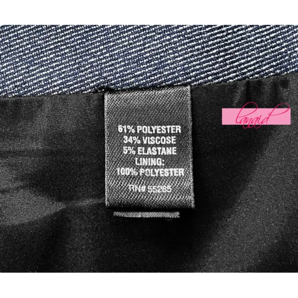 Express Blue Button-Up Back Slit Denim Jean-Like Seamed Pencil Skirt Career 0 - Image 6