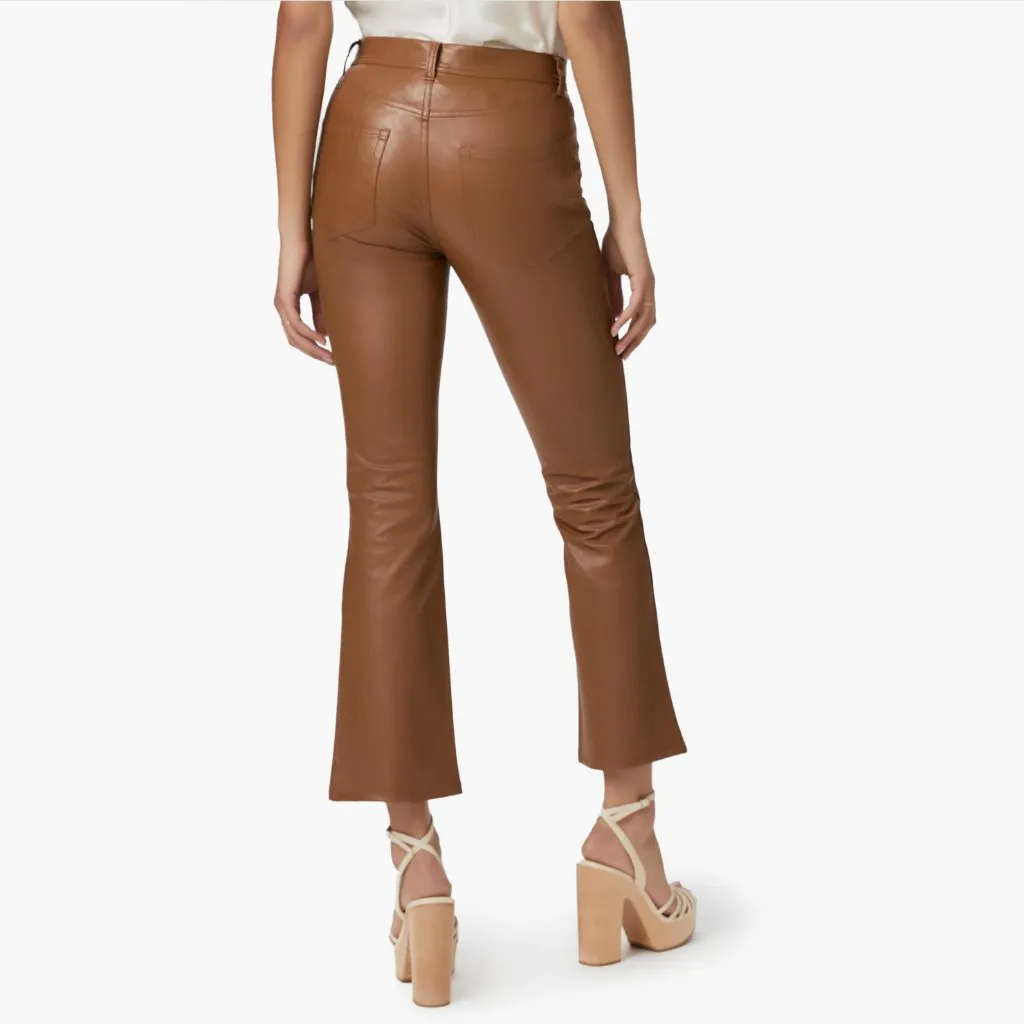 NWOT PAIGE Claudine Faux Leather Flare Leg Ankle Pants 29, DARK ARGAN - Image 4