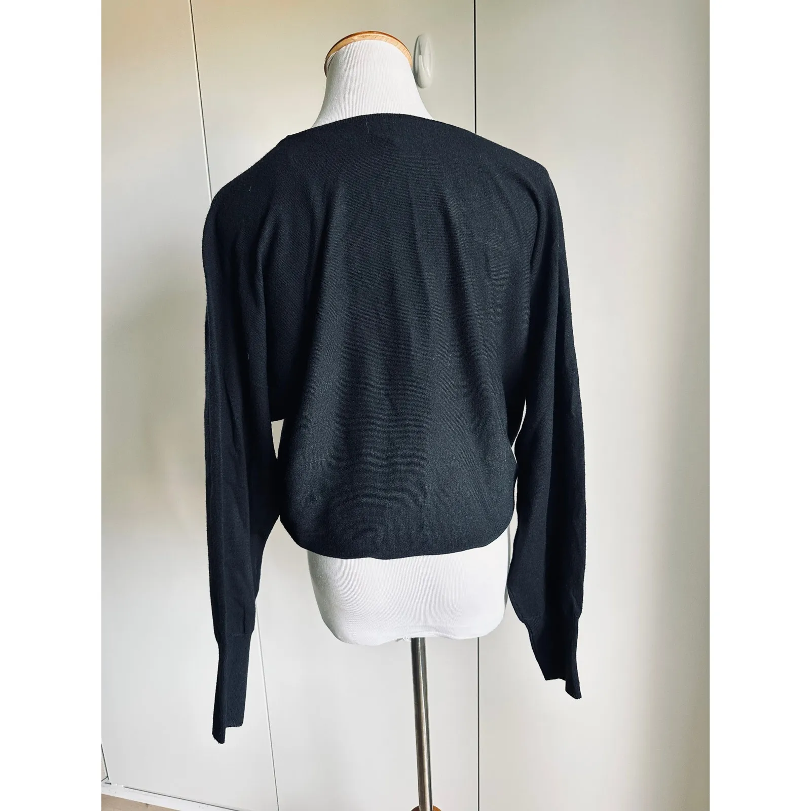 INC Knit Faux Wrap Sweater Black Size Medium Long Sleeve Classic NWOT - Image 7