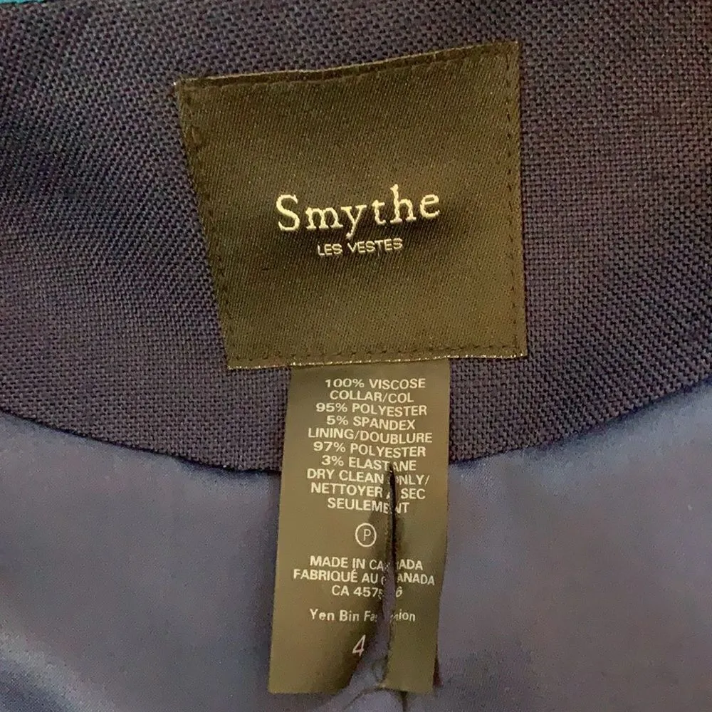 Smythe Les Vestes Navy Blue with Contrast Satin Lapel Crop Blazer 4 Blue - Image 9