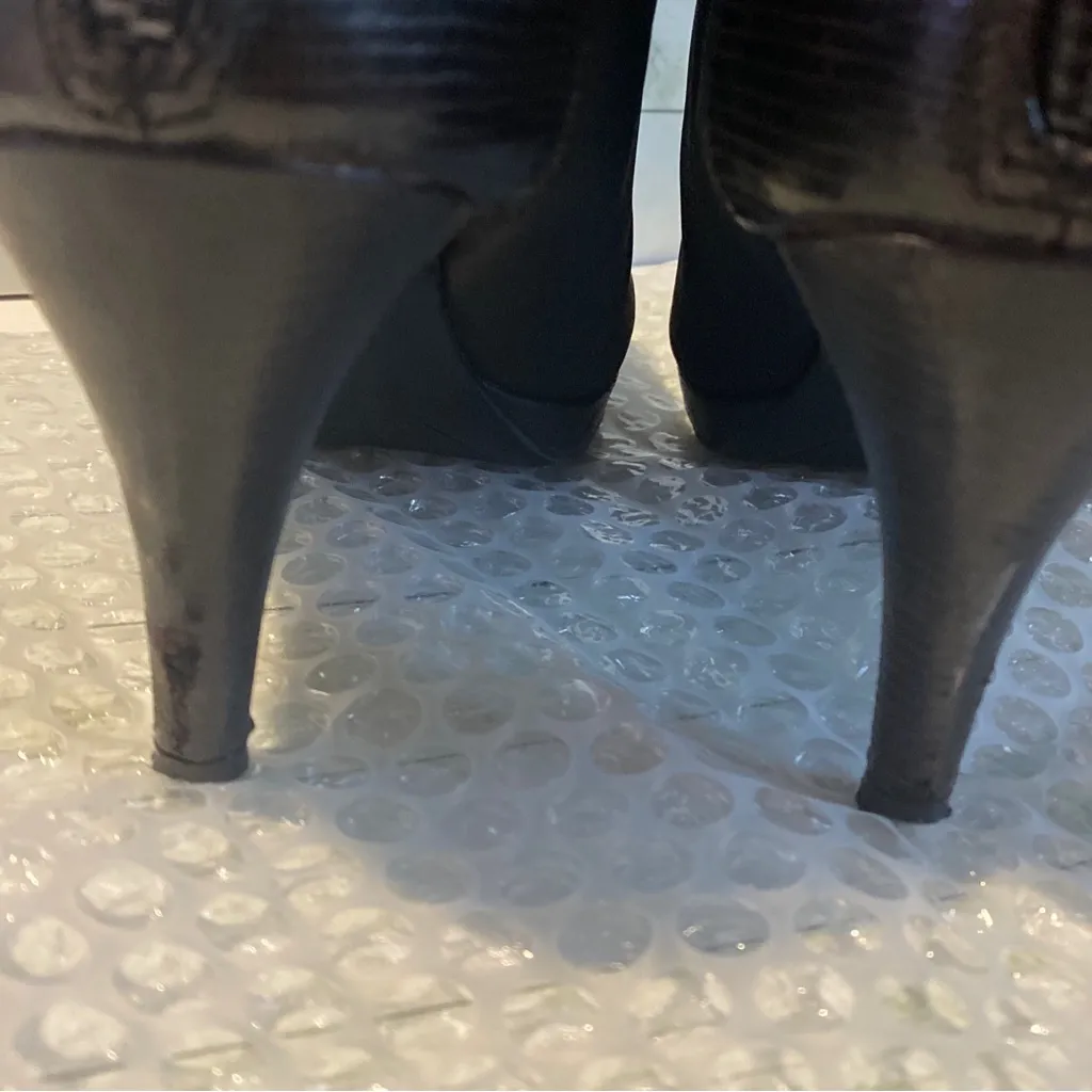 Bandolino Ankle Bootie High Heel Back Zip Shoes Faux Snake Skin Black size 7 - Image 8