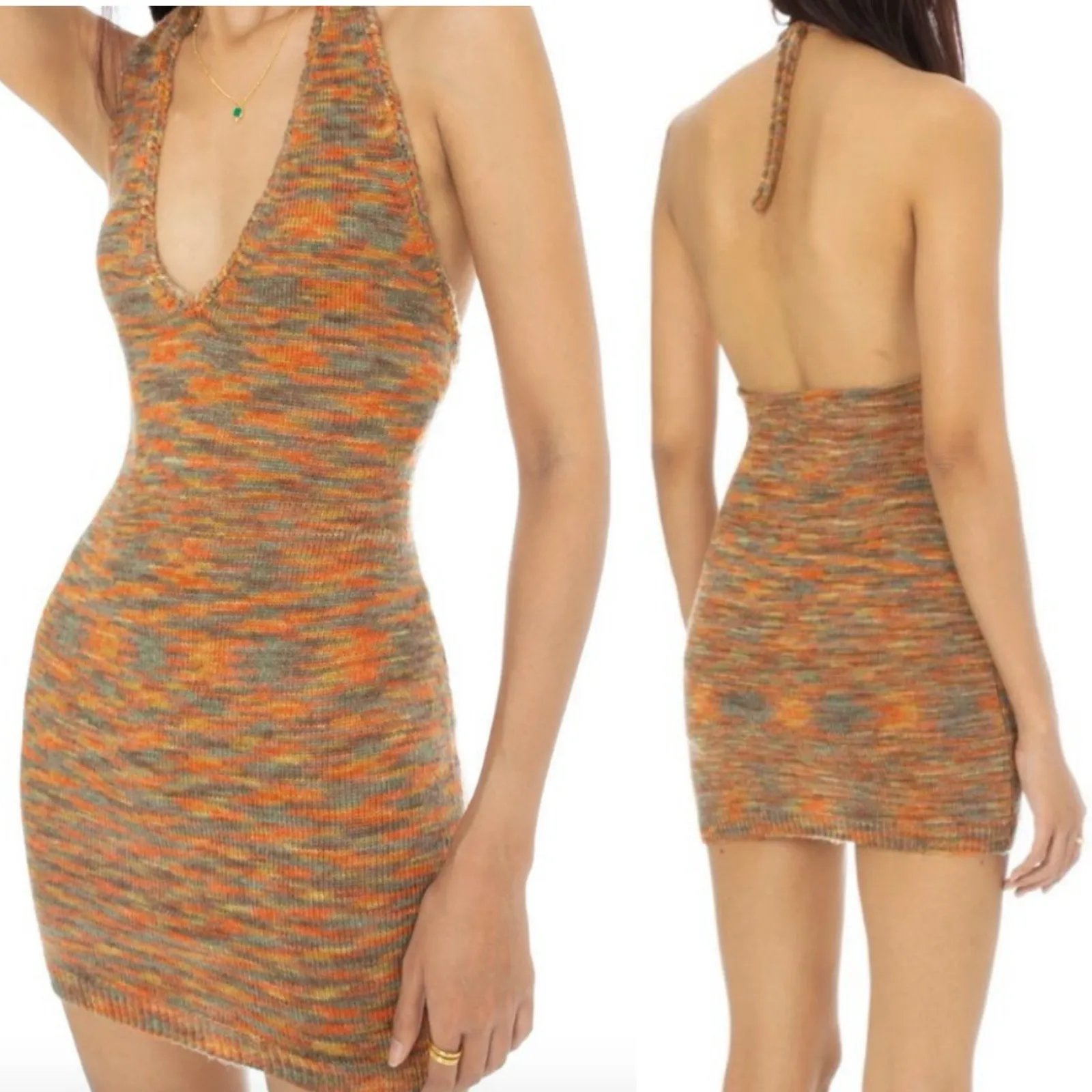 RUVE Vana Crochet Halter Dress Green Size M - Image 2