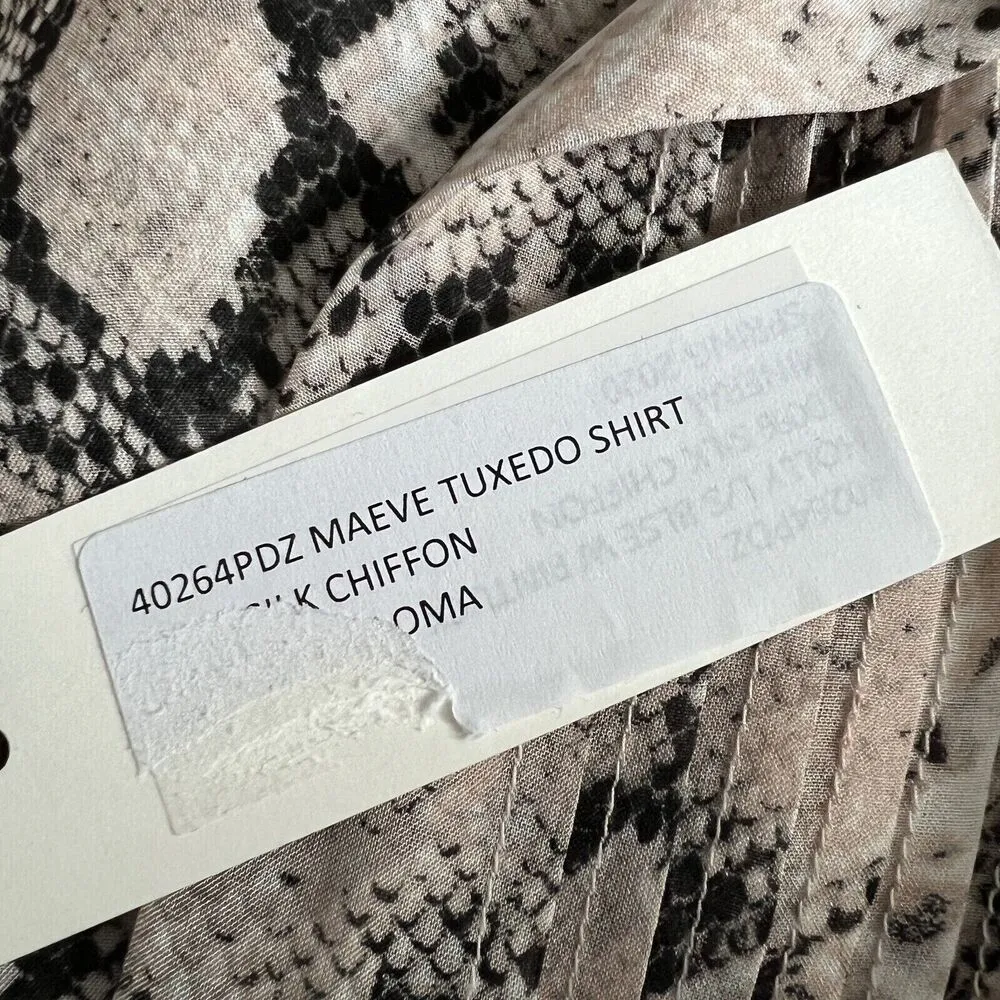 L’Agence Shirt Womens XS Swinton Pintucked Ruffled Blush Snake Print Silk - Image 5