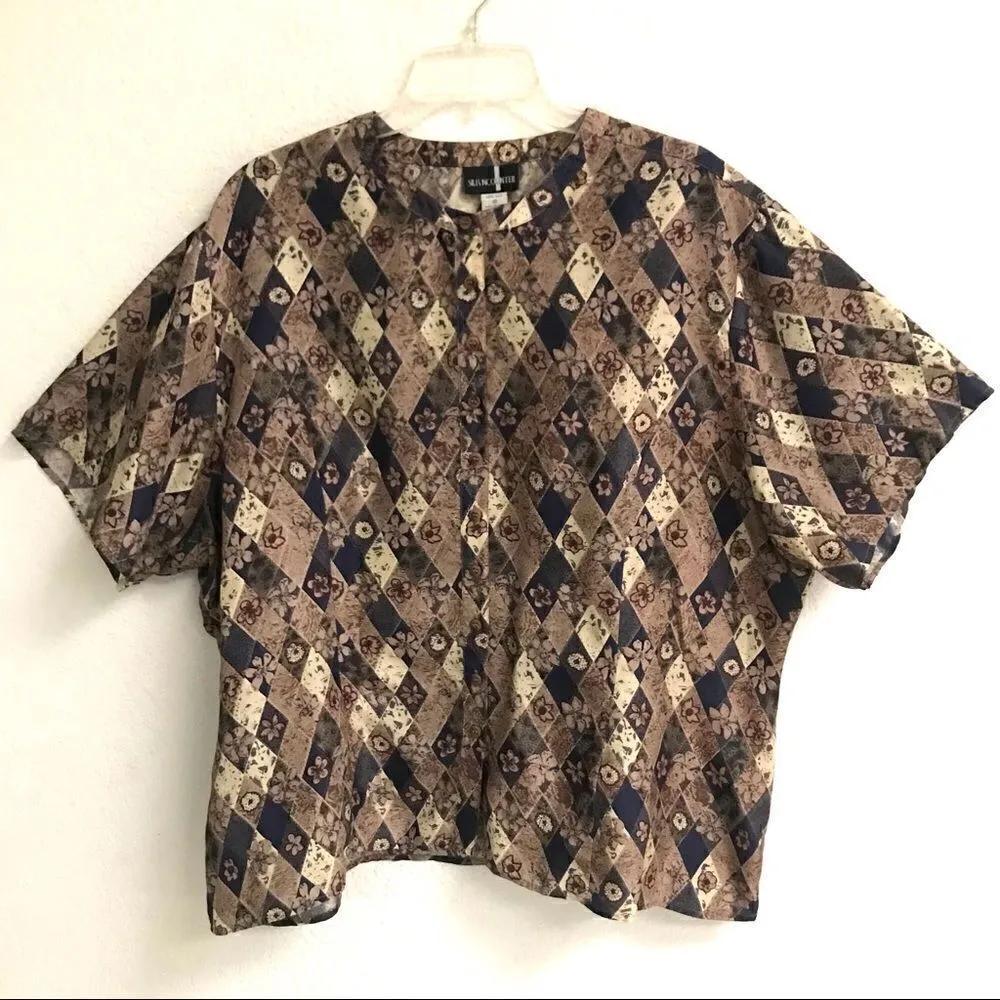 Vintage Y2K 100% silk button up blouse 22 Brown Size undefined - Image 2