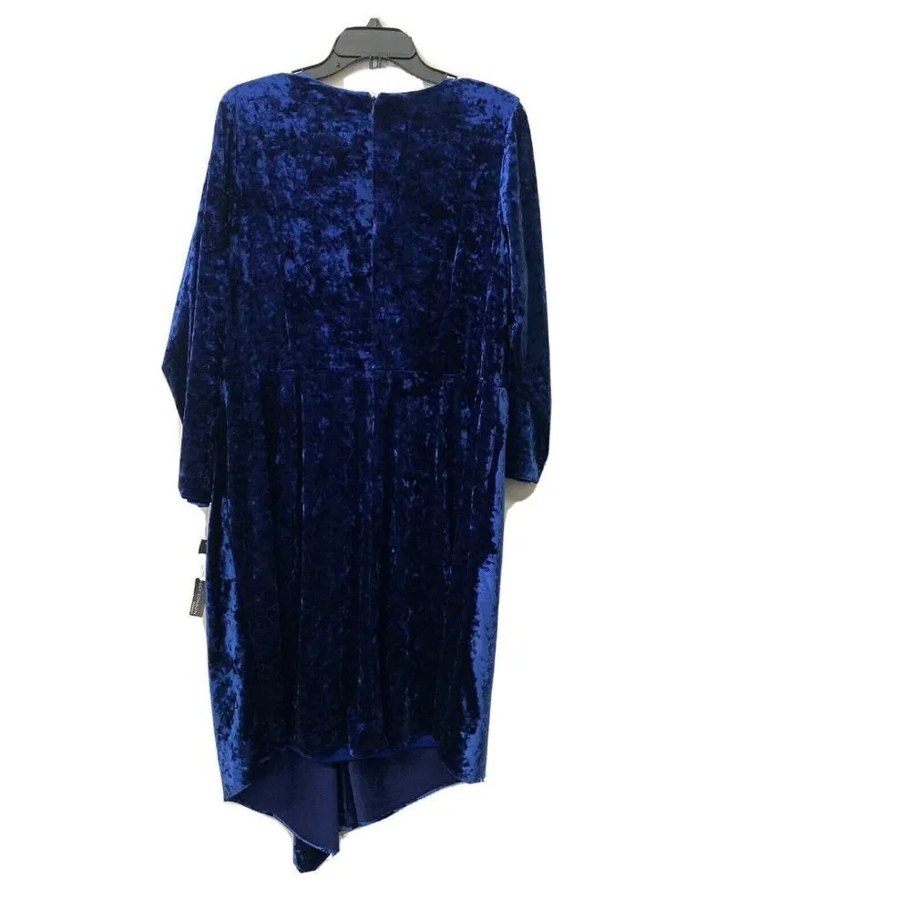 Maggy London Womens Blue Crushed Velvet Soft Drape Sheath Cocktail Dress Sz 16W - Image 4