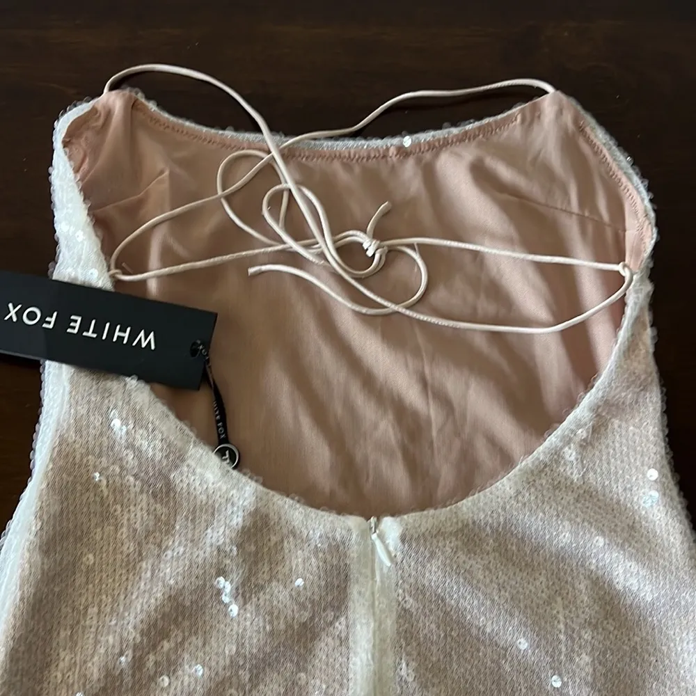 NWT White Fox Misery Business Maxi Dress White Sequin Gown Medium - Image 9