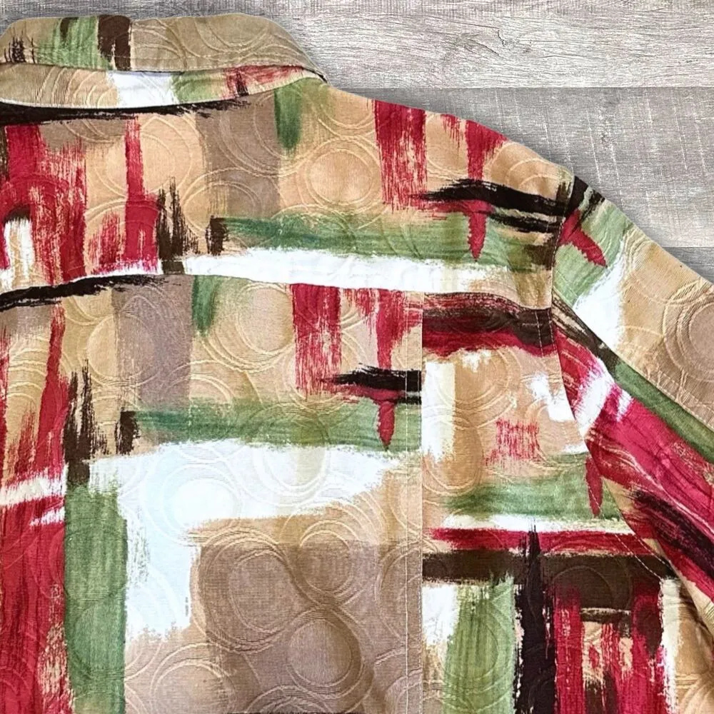 Drapers & Damons Geometric Textured Button Up Jacket Womens 2X Cotton Tan Multi - Image 5