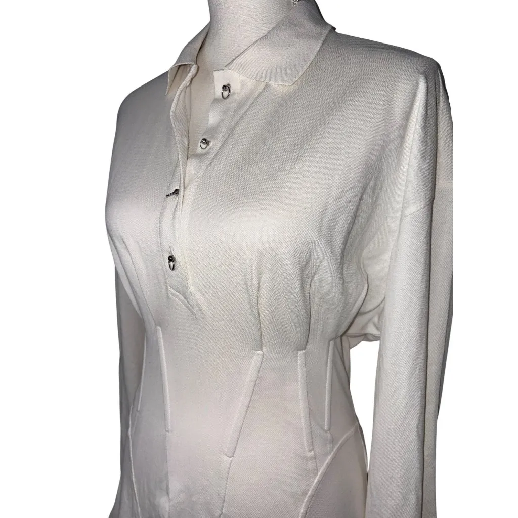 Mugler Long Sleeve Shirt Dress in Snow 38 New Womens Polo Mini White Size undefined - Image 6
