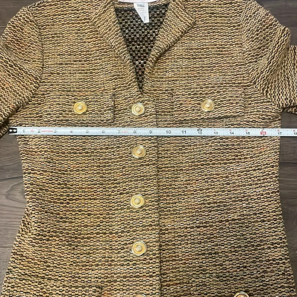 Women’s Vintage Castleberry Yellow Tan Sweater Blazer w/ Gold Buttons, Size 6 - Image 6