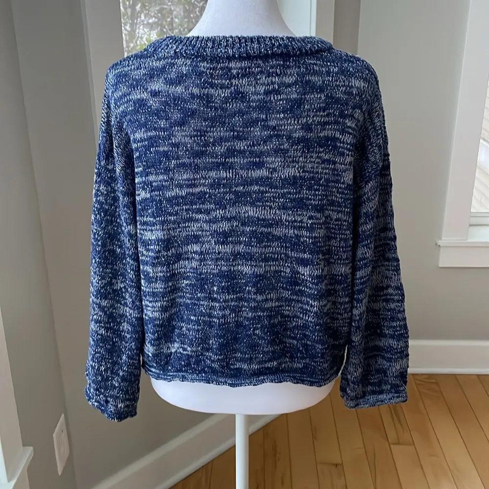 Poof Navy Spacedye Cropped Crewneck Sweater Size Small - Image 4