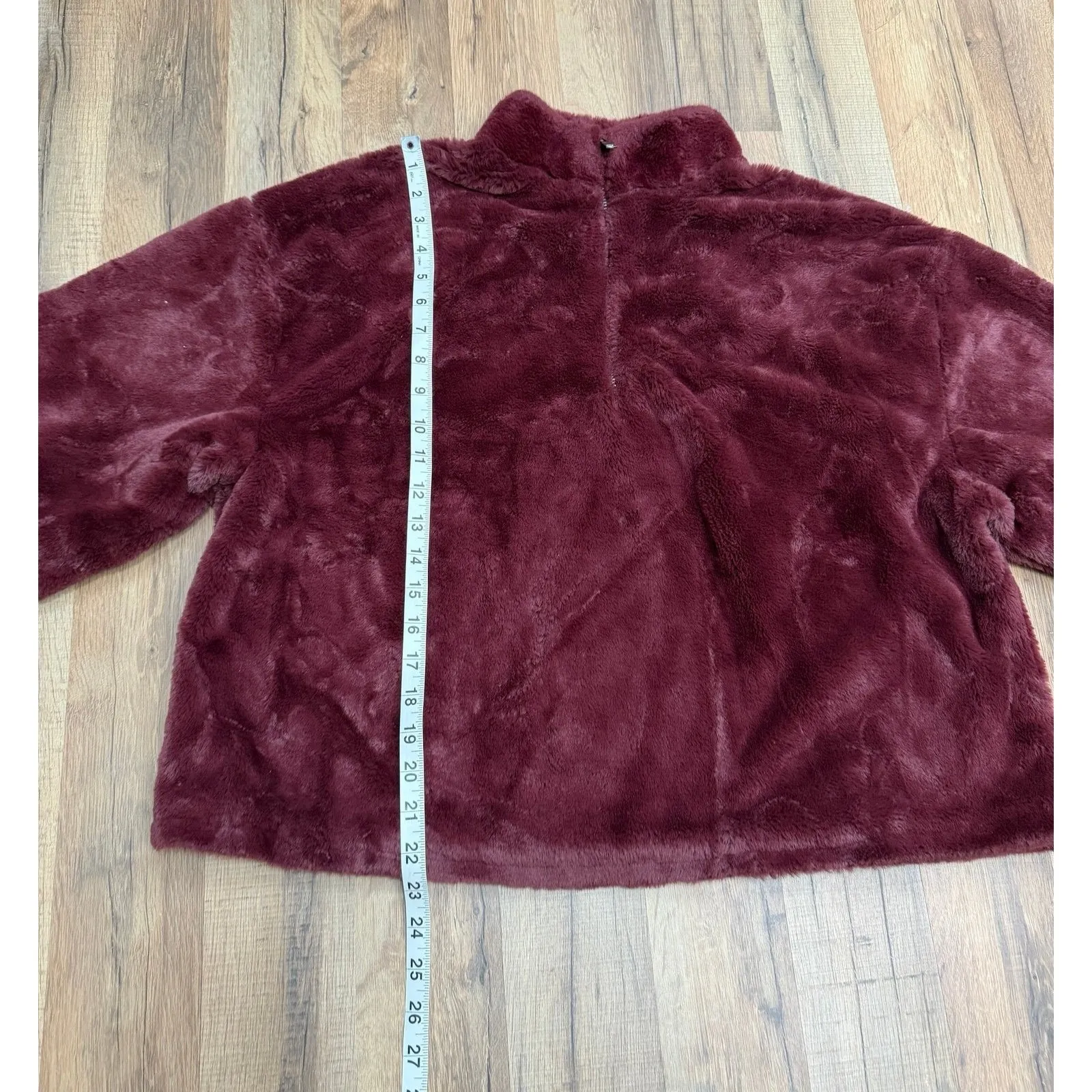 A New Day Burgundy Plush Fleece Pullover Half‎ Zip Jacket Women's Medium - Image 5