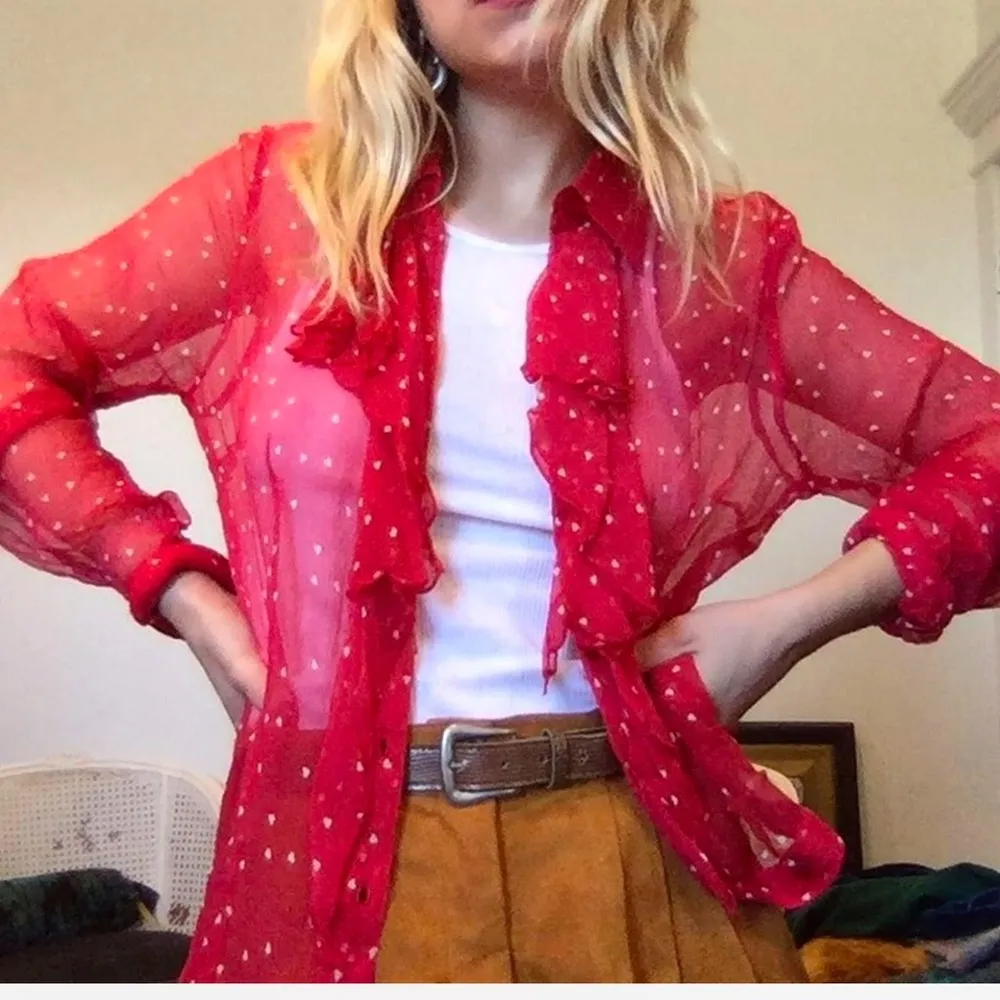 Red Sheer Polka Dot Blouse - Image 15