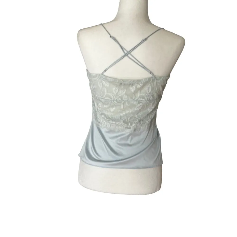 VINTAGE BANANA REPUBLIC Babydoll Lace Trim Baby Blue Tank Top in Size Med. - Image 2