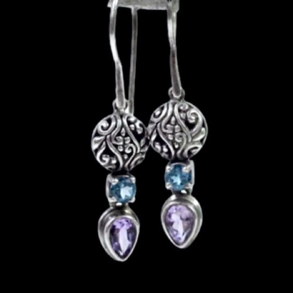 Amethyst Blue Spinel Sterling 925 Drop Earrings Purple - Image 3