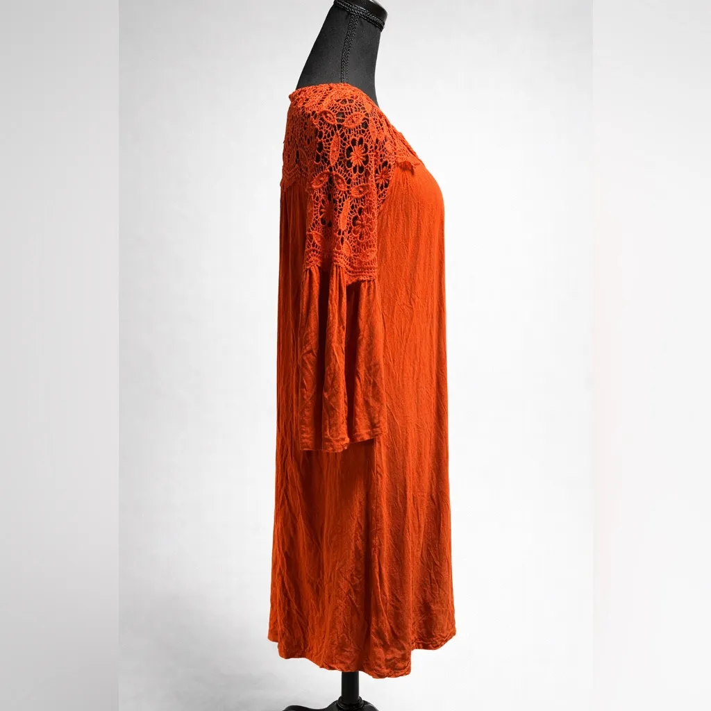 Nina Leonard Orange Crochet Lace Midi Dress Women’s M 3/4 Sleeve - Image 3