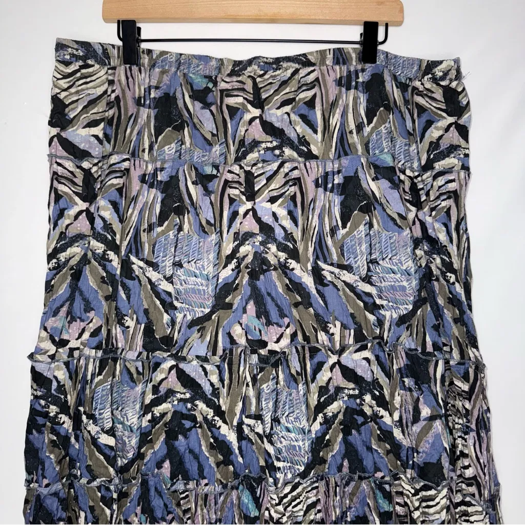 Boho Blue‎ and Black Floral Patterned Women's Maxi Skirt Plus Size 100% Cotton - Image 2