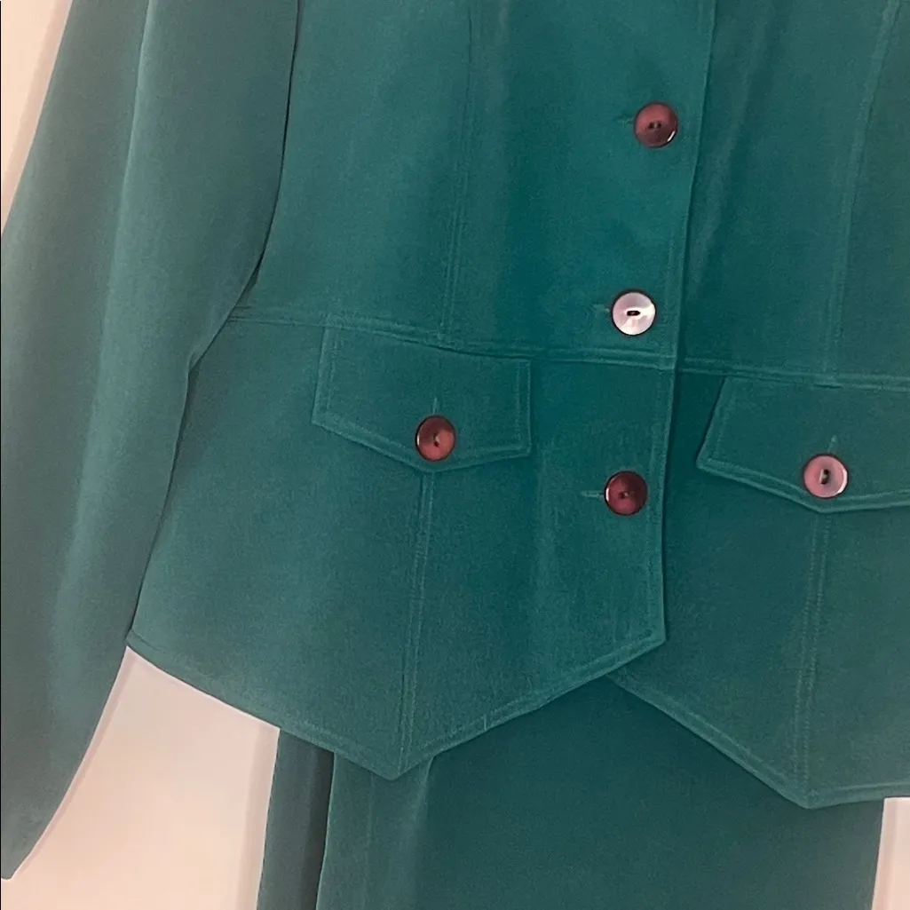 Spenser Jeremy 100% silk women’s suit, teal Green Size 14 - Image 3