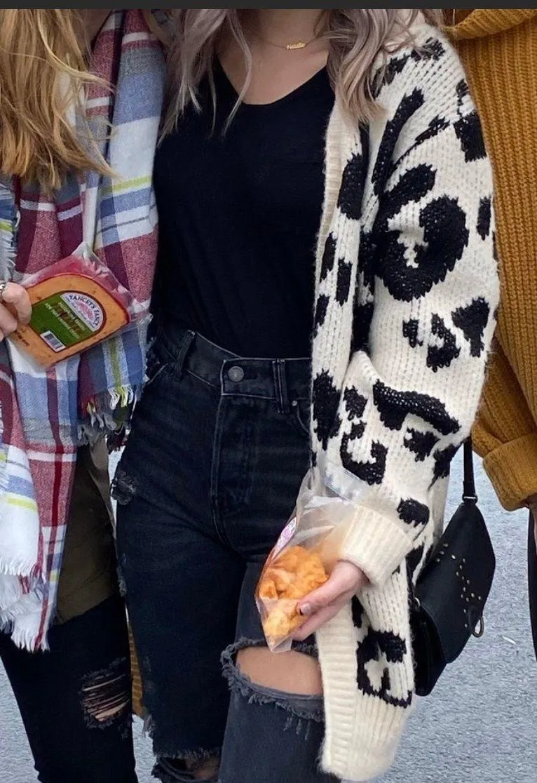 Oversized Leopard Print Cardigan Black - Image 4