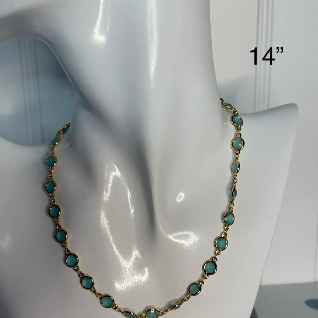 R&R Vintage Gold and Blue/Turquoise Necklace Blue - Image 2