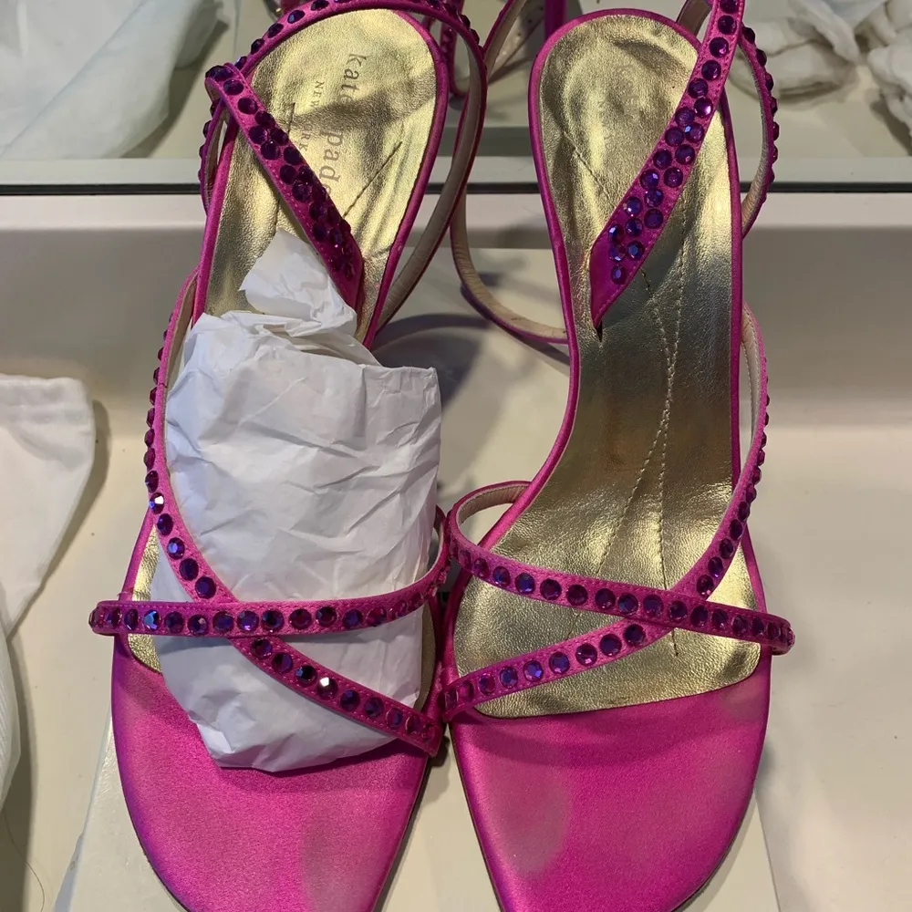 Kate Spade Hot Pink Crystal Ankle Wrap Heal Sandal - Image 4
