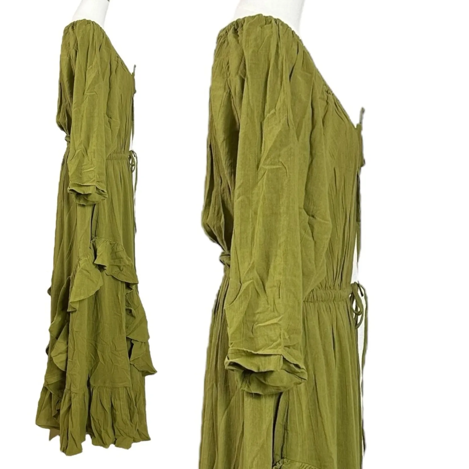 Free People Bohemian Witchy Ethereal Maxi Dress Green Moss Size Small NWT - Image 9