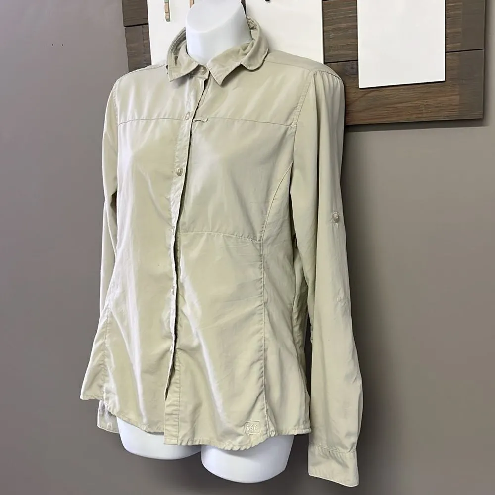 REI Women’s Beige Outdoor Hiking Button Up Collar Shirt w/ Venting Panels - Image 2