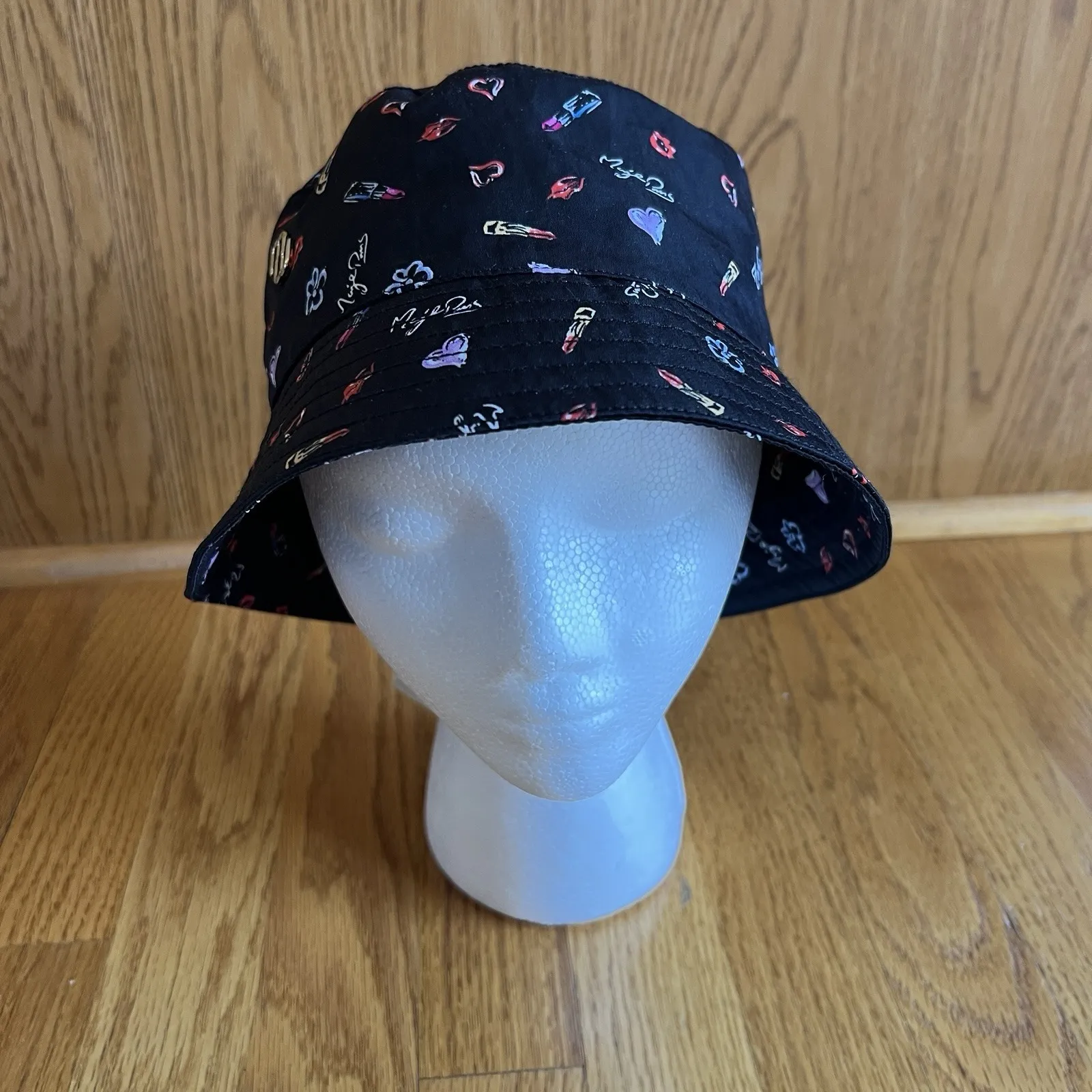 Maje Printed Cotton Bob Bucket‎ Hat Heart & Ki Womens Retro Heart Lipstick Lips - Image 2