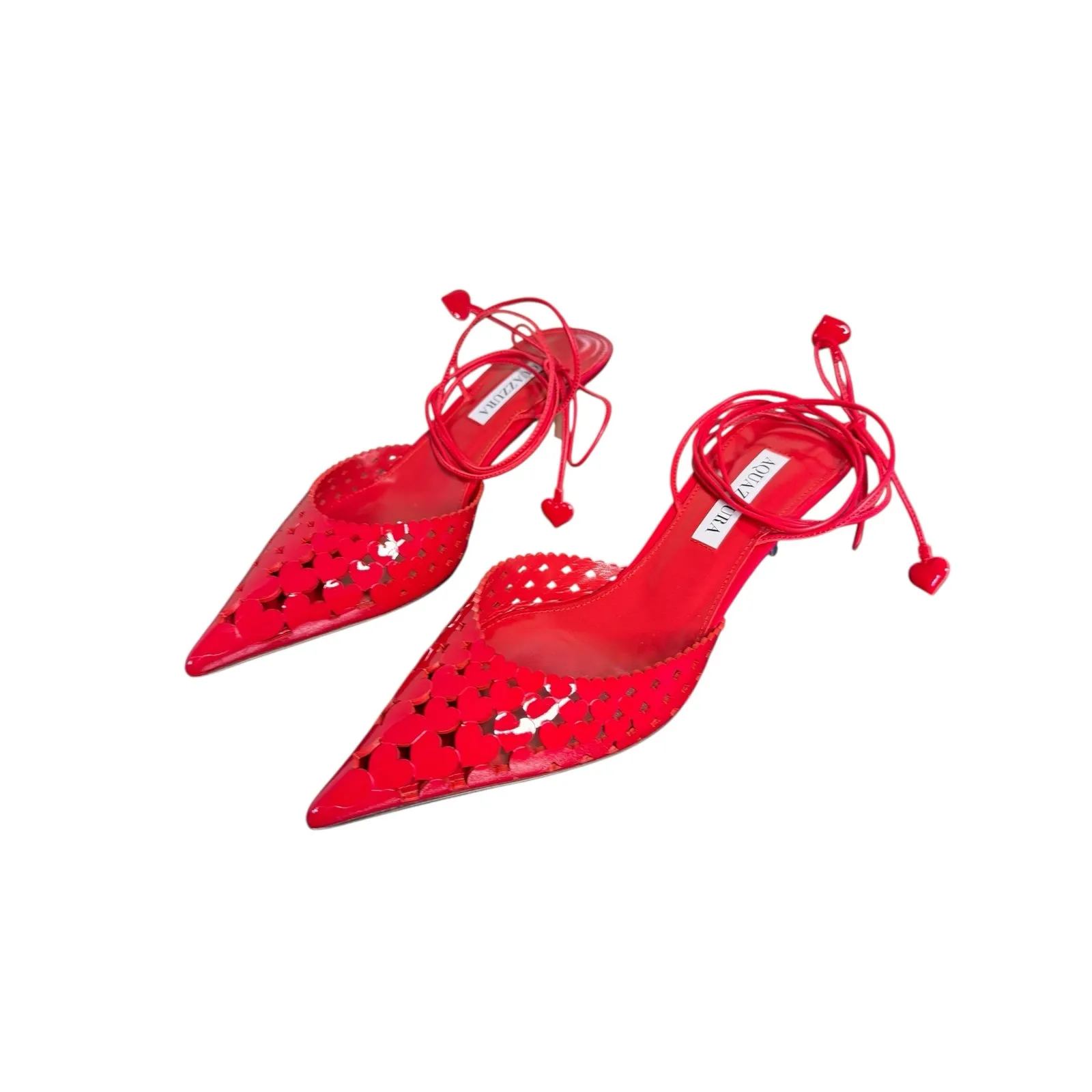Aquazzura NIB Amourose 50mm Pump in Lipstick Red Patent Leather Size 38 - Image 4