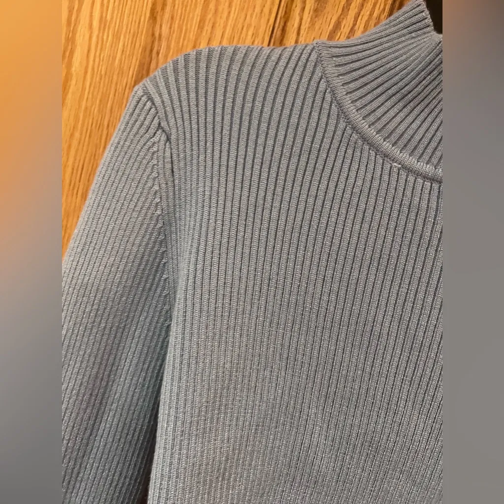 ZARA Open Back Mock Neck Self Tie‎ Bow Blue Knit Sweater Size Medium - Image 11