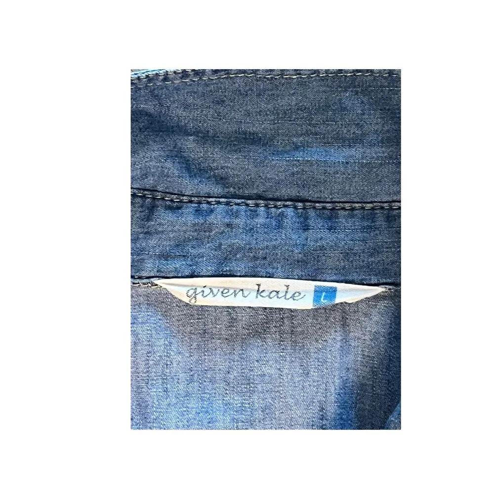 Given Kale DENIM JEAN DRESS Womens Sz LG Western Button Down Stretch Waist - Image 5