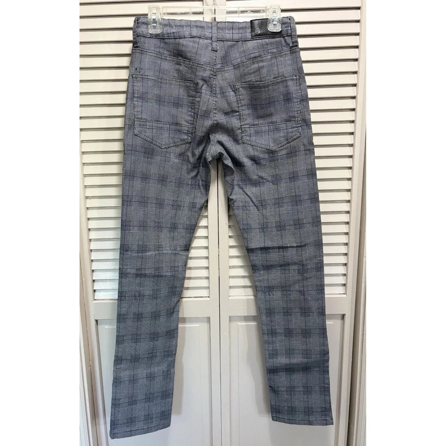 Fred Denim Plaid Skinny Dress Pants Size 34x32 Mid Rise Pockets‎ Zip Gray/White Gray - Image 5