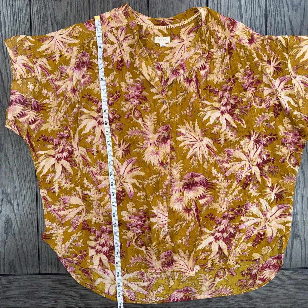 Pilcro Anthropologie Short Sleeve Batwing Buttoned Blouse Top Floral Size S/M - Image 12