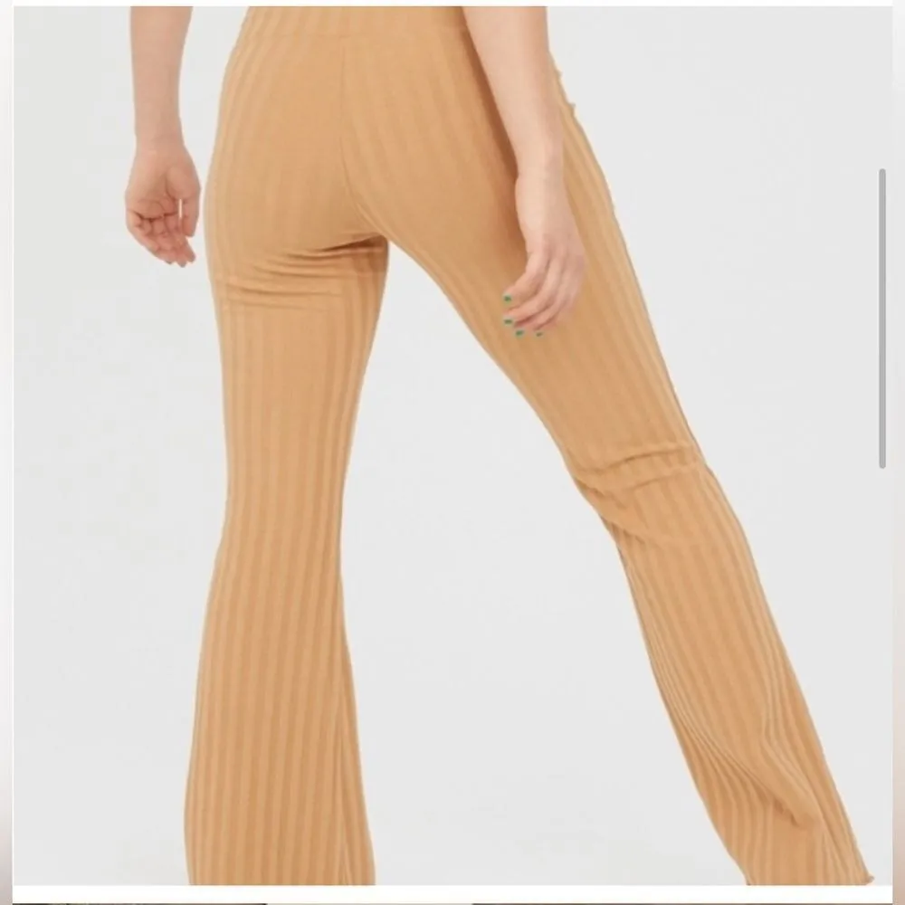 Aerie Original Wide Leg Flare High Waisted Ribbed Legging Mustard- Size Small - Image 2