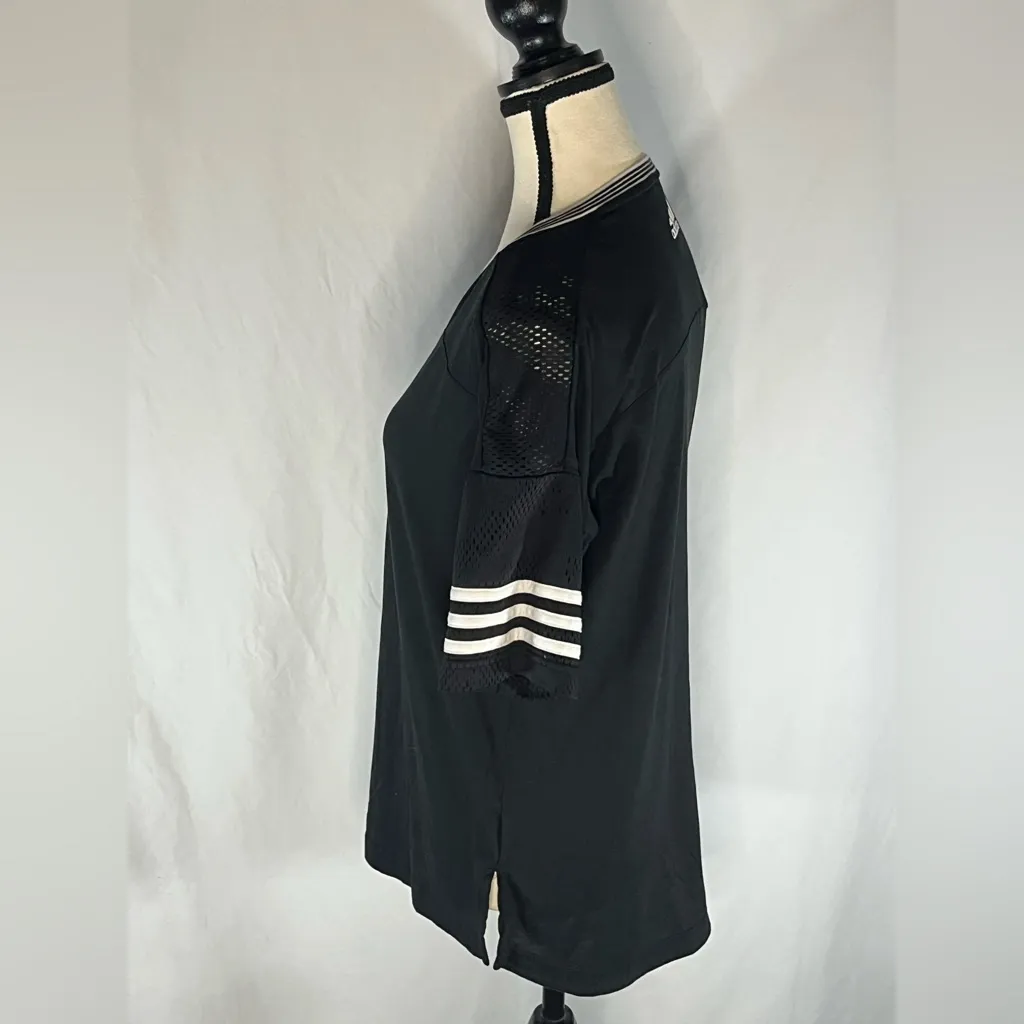 Adidas Performance Mesh Sleeve  V-Neck Women’s Sport Shirt Black w/White Stripes - Image 3