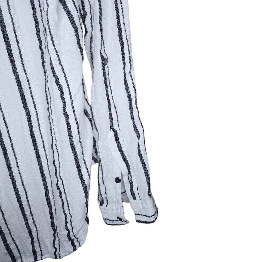 Lucky Brand Size Small Cotton Striped Button Down Long Sleeve Shirt Tab Sleeves - Image 6