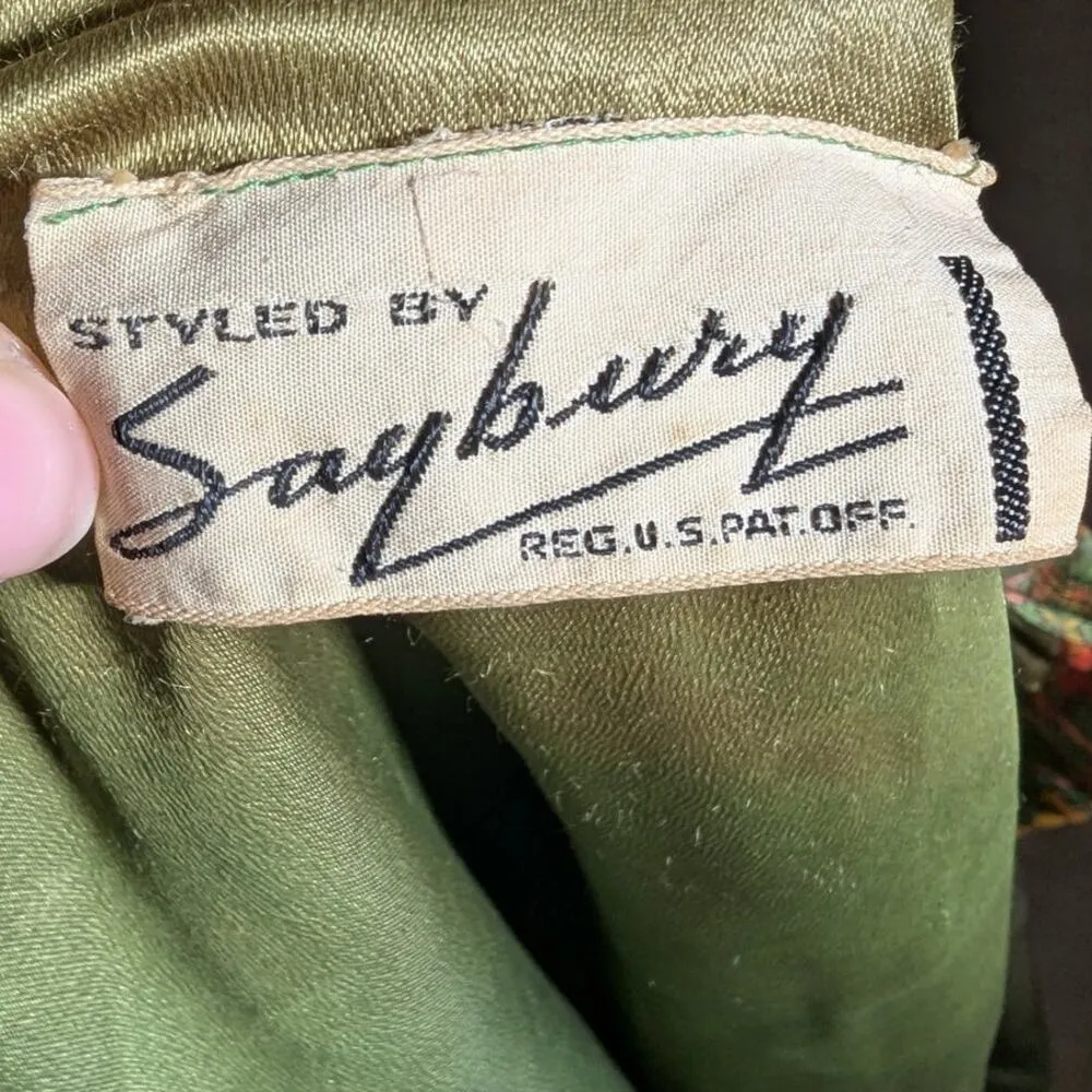 Vtg 1950s Saybury Mustard Yellow Green Paisley Quilted Button Up Overcoat M L Size L - Image 7