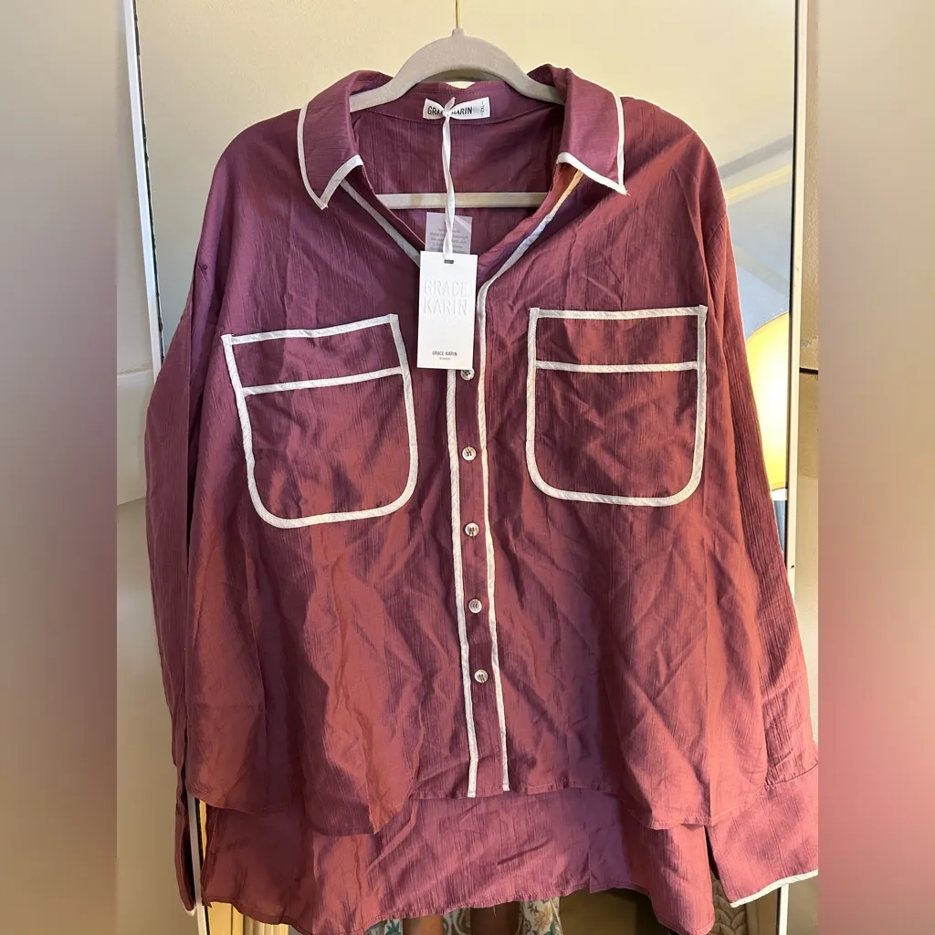 NEW Grace Karin Long Sleeve Button Down Casual Collared Shirt Career Blouse 2X - Image 4