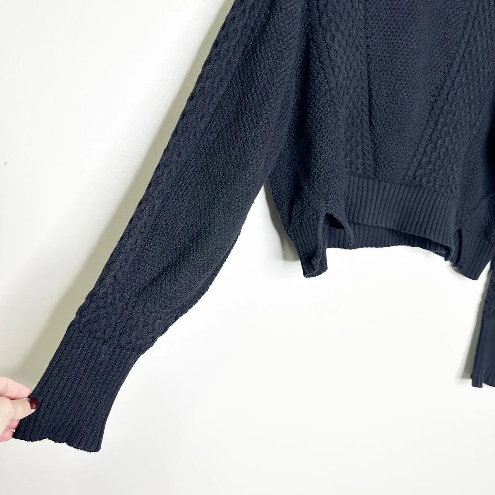 Cleobella Womens Cotton Sweater Open Knit Long Sleeve Crew Neck Black Size L - Image 4