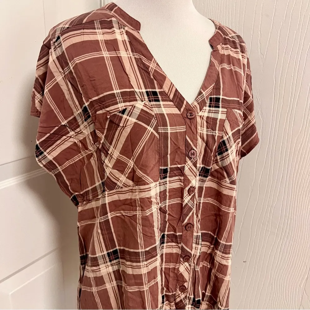 Torrid Plaid Challis Dolman Button Up Blouse A5 - Image 3