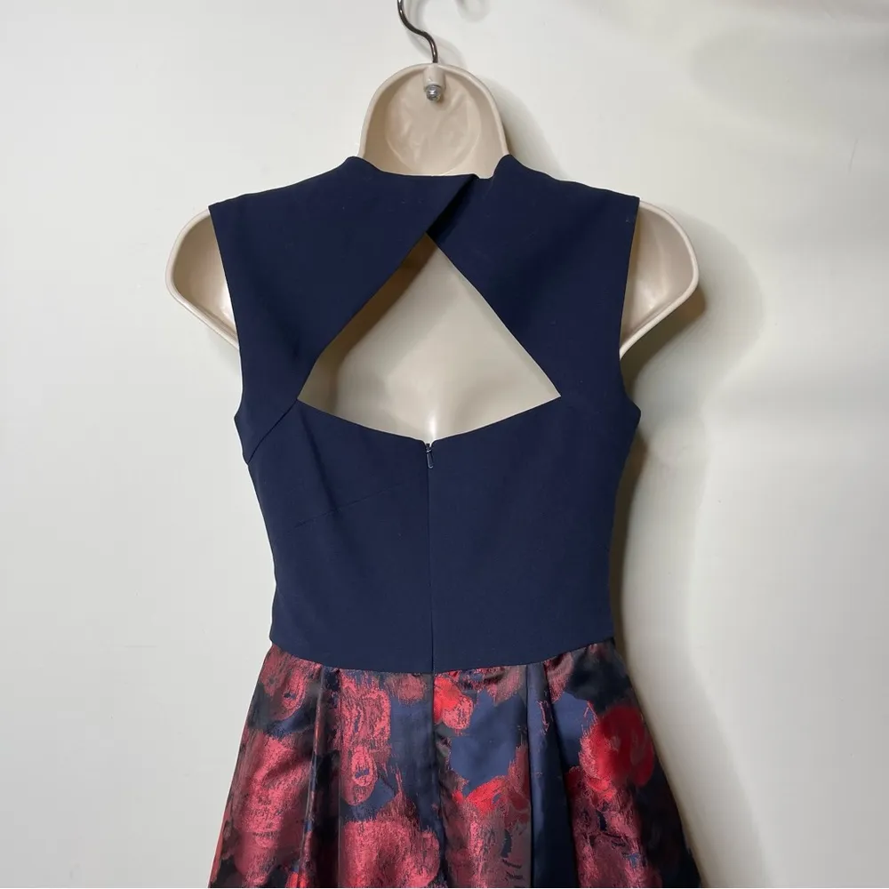 Black Halo EVE navy and red hi low bottom black tie event gown sz 2 - Image 7