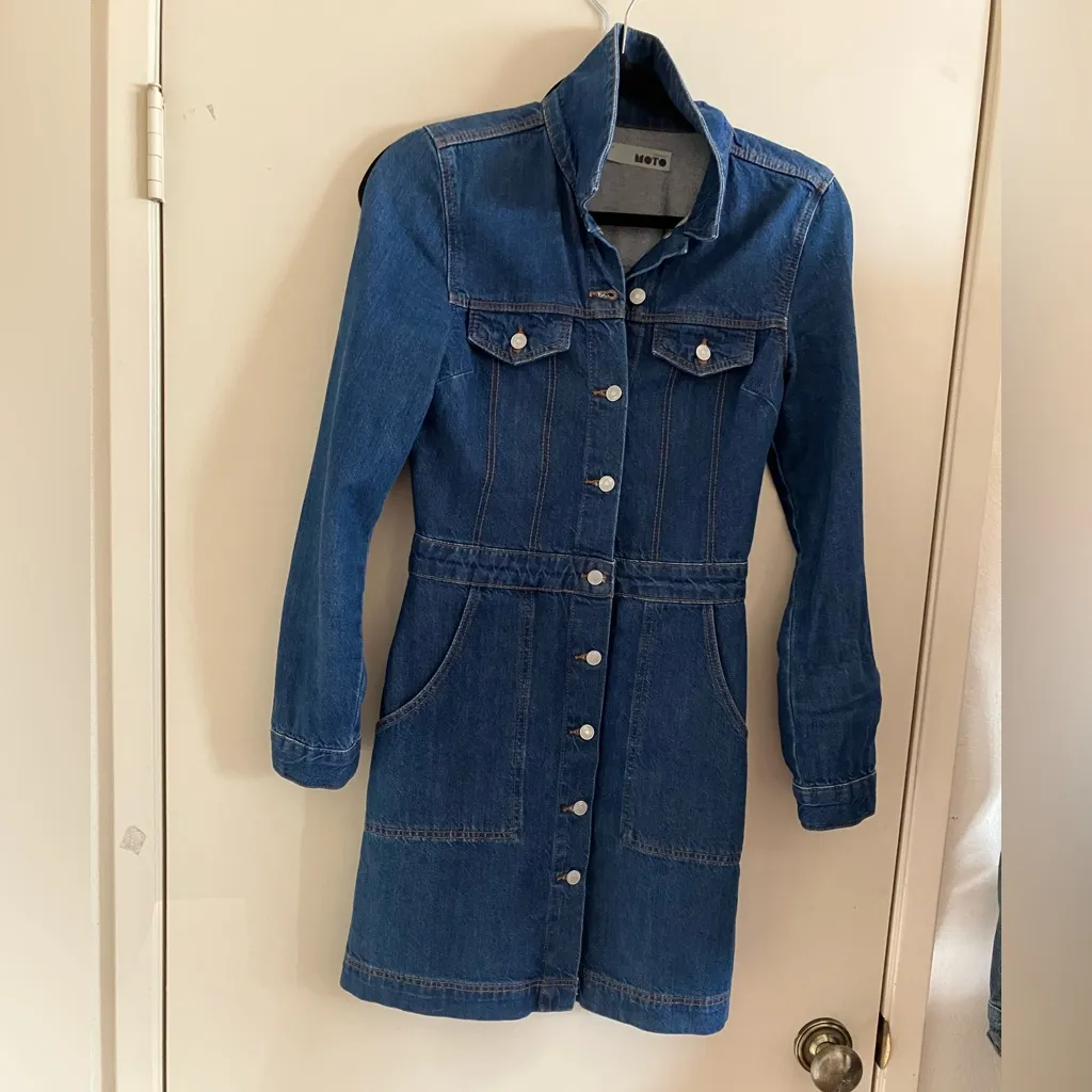 Topshop Moto Denim Long Sleeve 100% Cotton Button-Up Dress Size 4 - Image 6