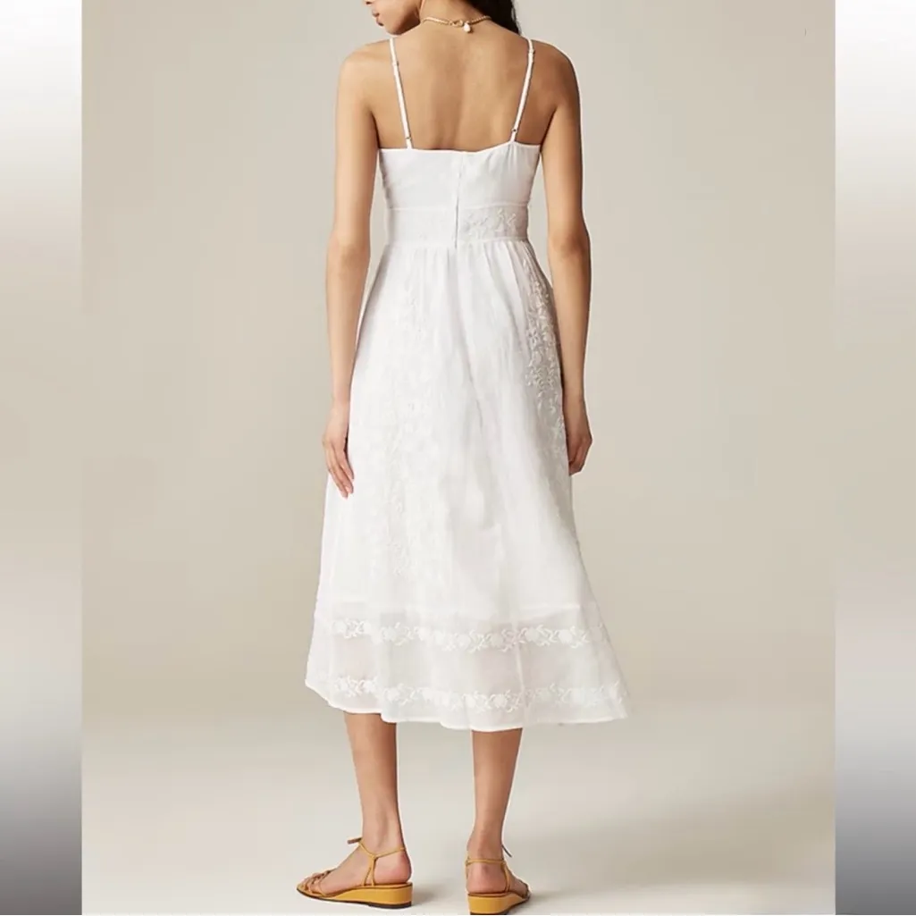 NWT J. Crew Embroidered Midi Dress Ramie White - Image 6